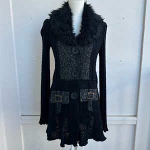 Y2K Fur Trim Cardigan Sweater